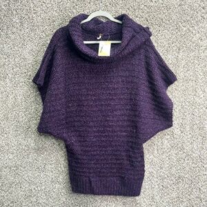 Free People Sweater Women's Large Purple Wool Blend Knit Cowl Neck Tunic NWT